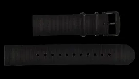 2 Piece 18mm Black NATO Military Watch Strap in Ballistic Nylon with Black PVD Fasteners