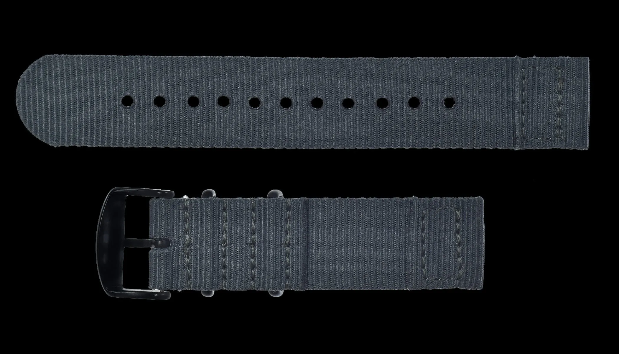 2 Piece 20mm Grey NATO Military Watch Strap in Ballistic Nylon with Black PVD Steel Fasteners