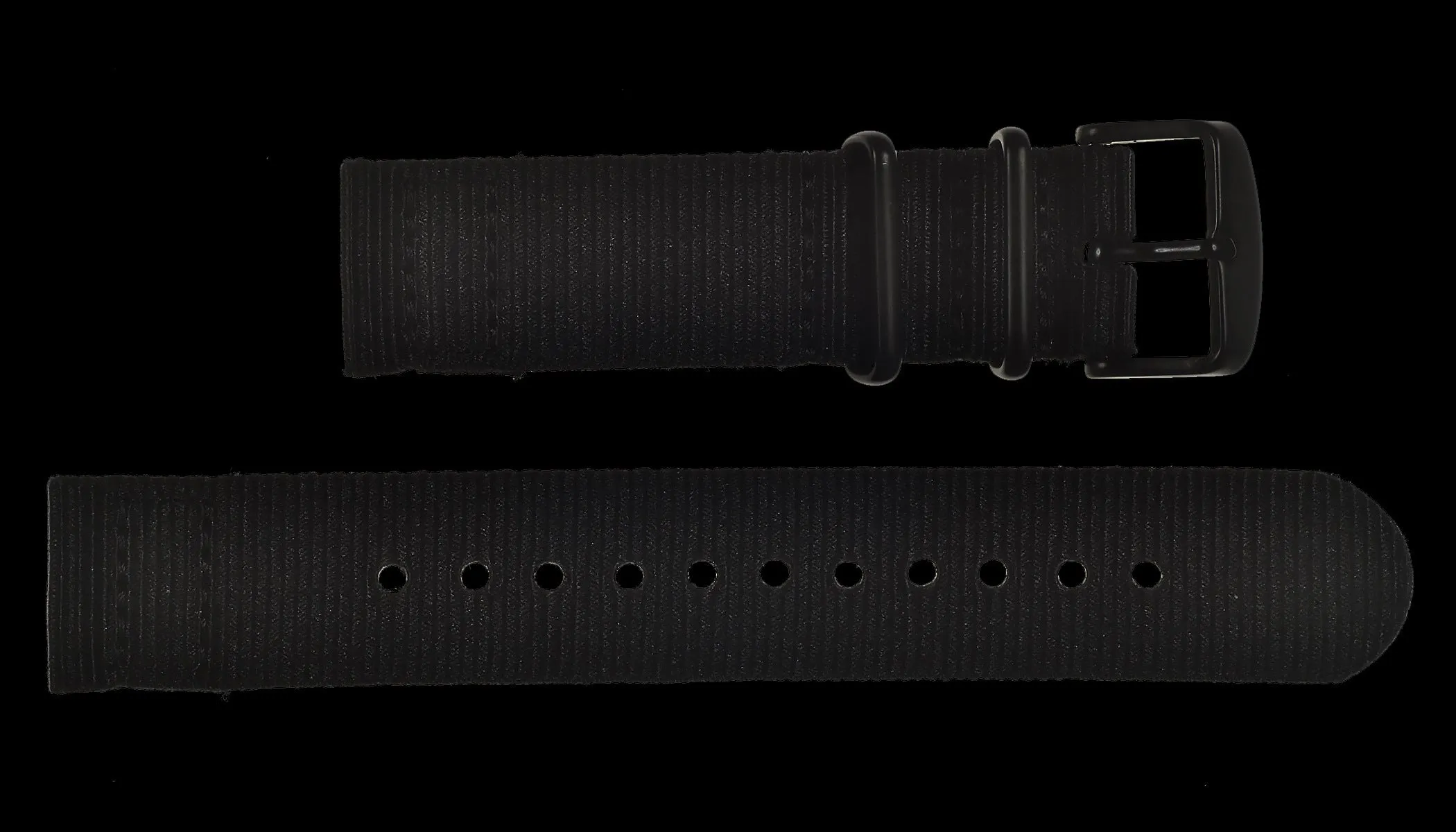 2 Piece 20mm PVD Black NATO Military Watch Strap in Ballistic Nylon