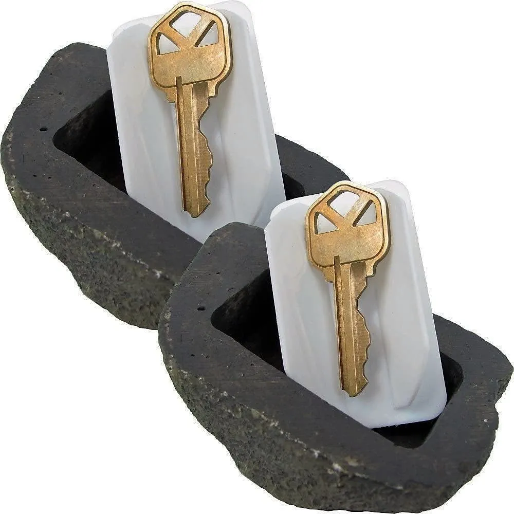 2Pc Hide-a-Spare-Key Fake Rock - Looks & Feels Like Real Stone - Safe for Outdoor Garden or Yard, Geocaching