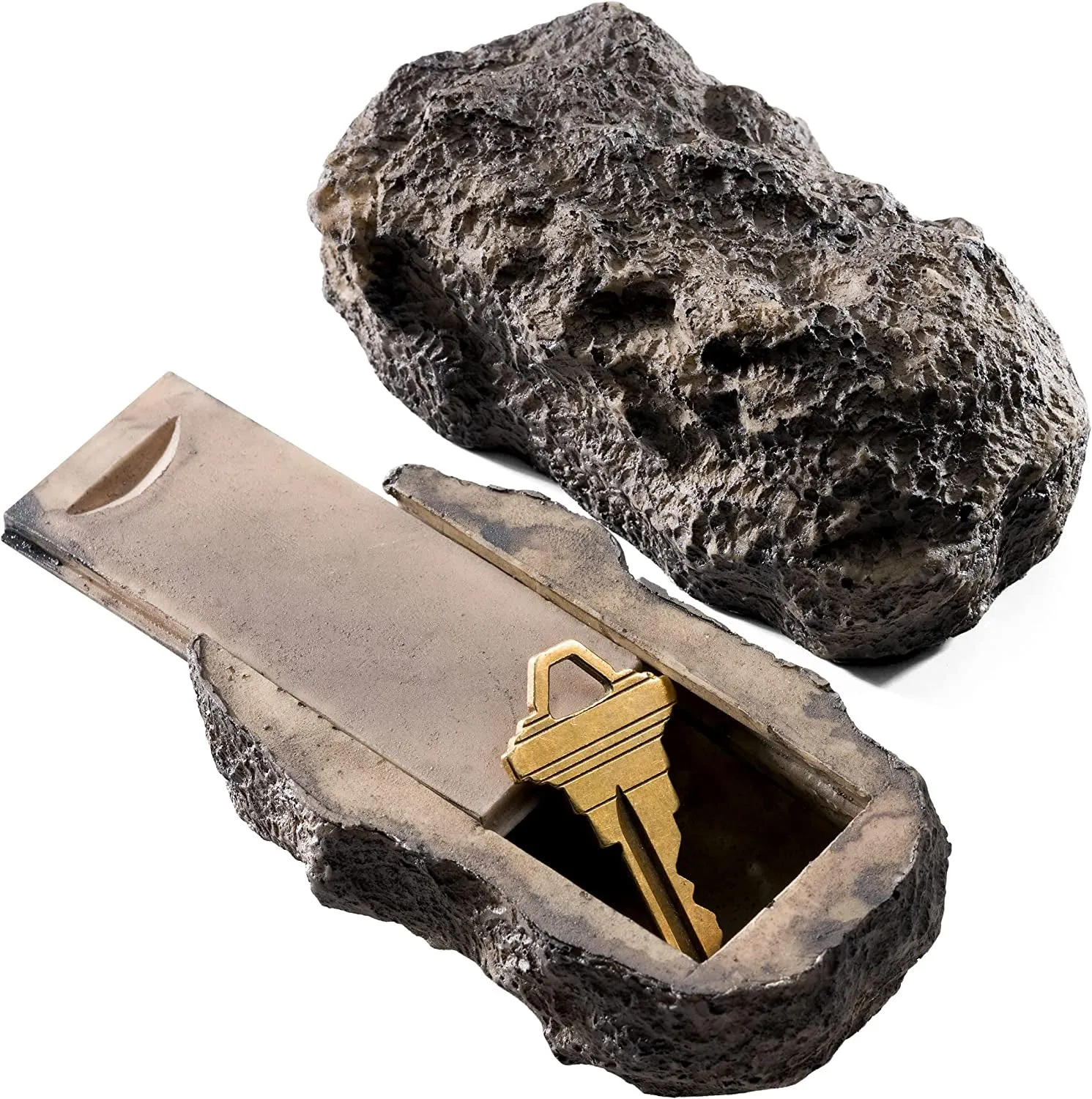 2Pc Hide-a-Spare-Key Fake Rock - Looks & Feels Like Real Stone - Safe for Outdoor Garden or Yard, Geocaching