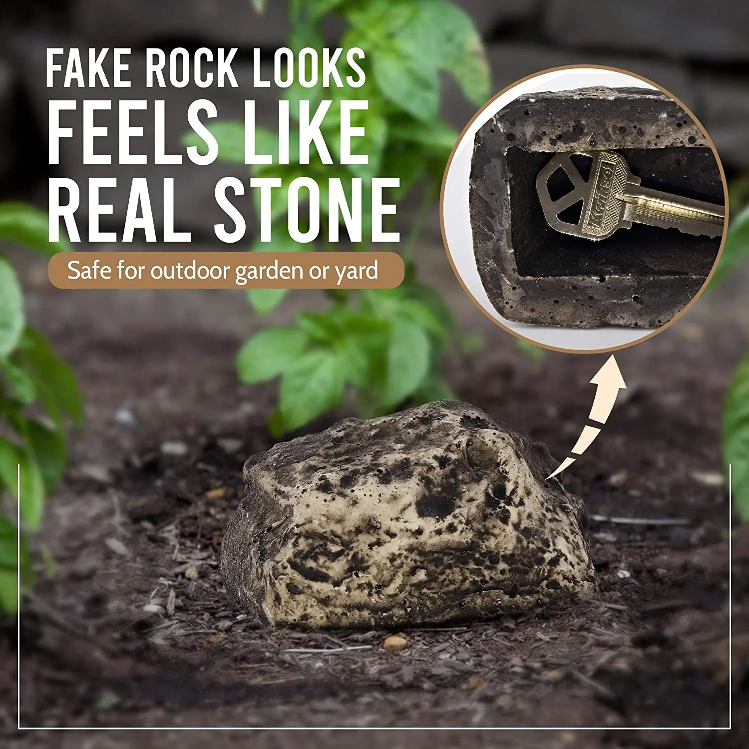 2Pc Hide-a-Spare-Key Fake Rock - Looks & Feels Like Real Stone - Safe for Outdoor Garden or Yard, Geocaching