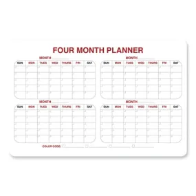 4 Month Whiteboard Calendar With Radius Corners, Planning/scheduling Calendar, 36 X 24, White/red/black Surface