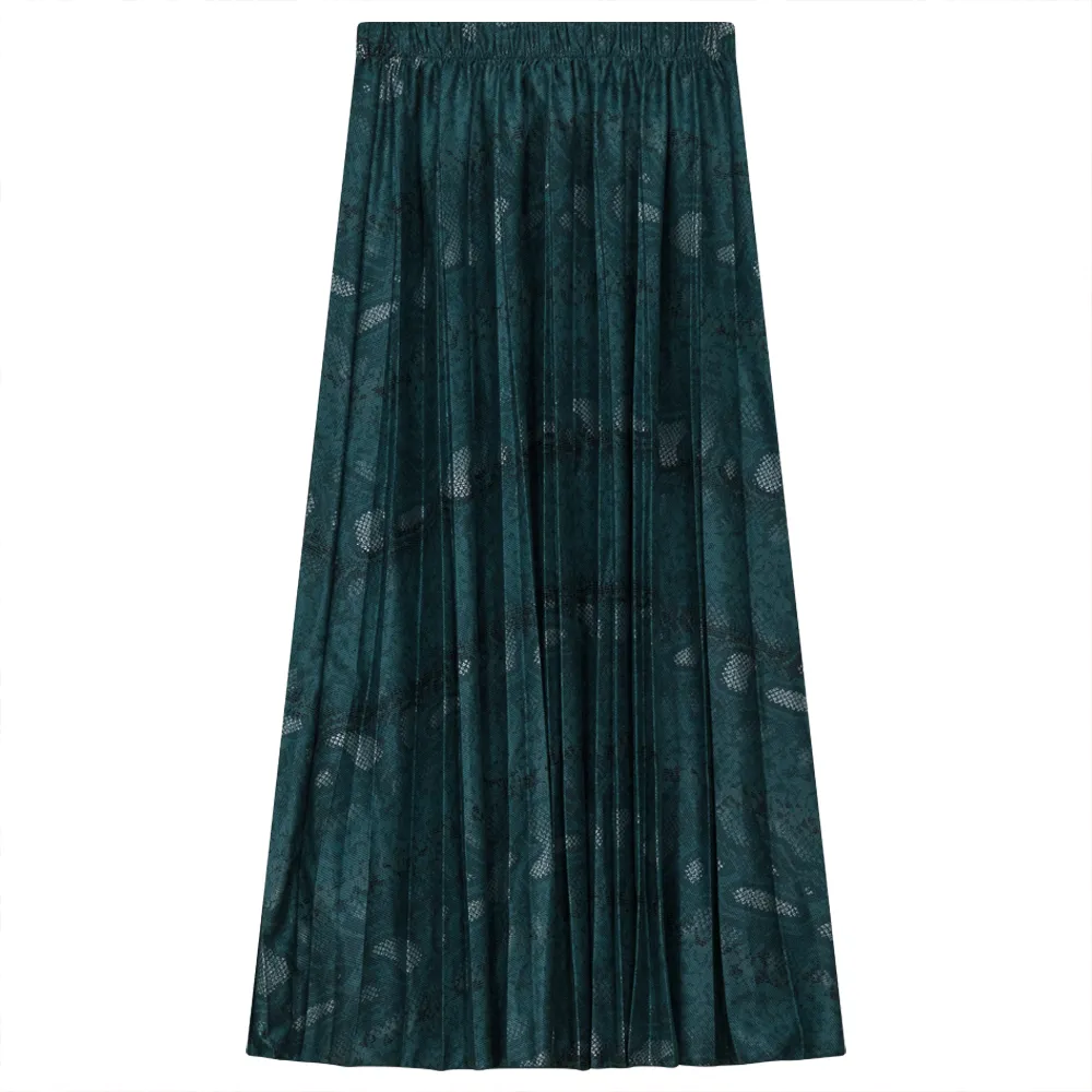 Accordion Pleated Printed Leather Midi Skirt