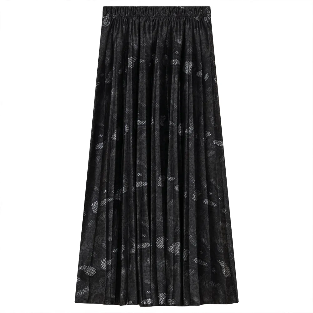 Accordion Pleated Printed Leather Midi Skirt