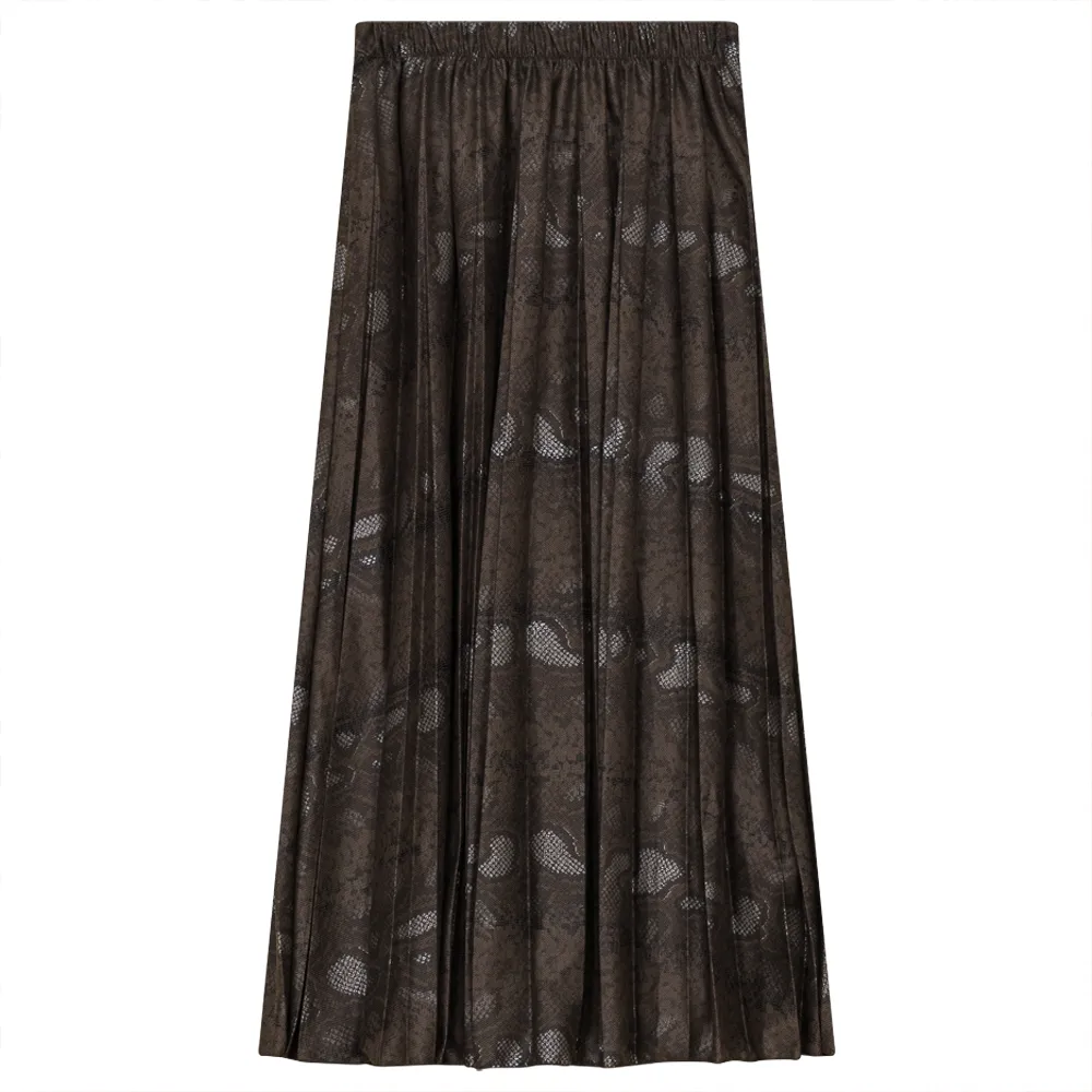 Accordion Pleated Printed Leather Midi Skirt