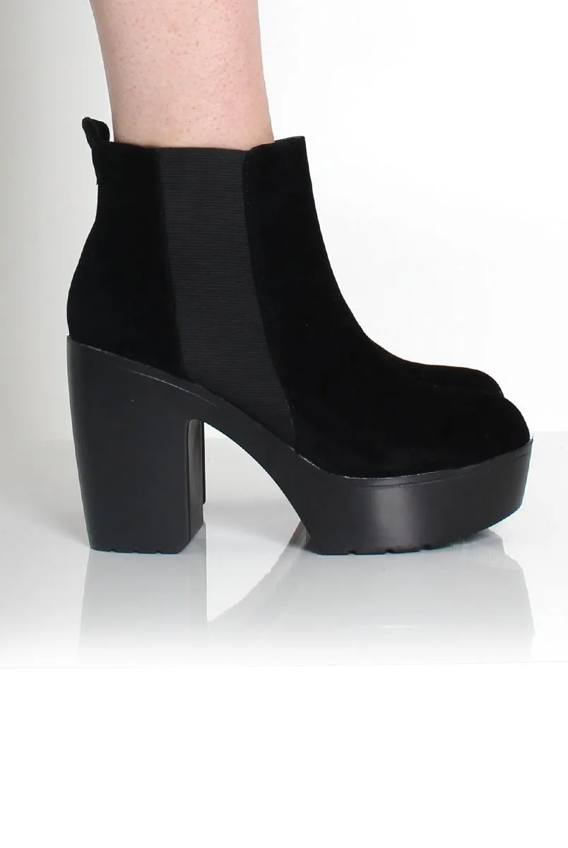 Brenna Black Suede Platform Boots