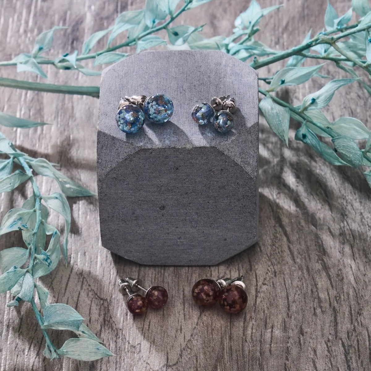 Chocolate | .925 Sterling Silver | Mini Firefly Glass Stud Earrings