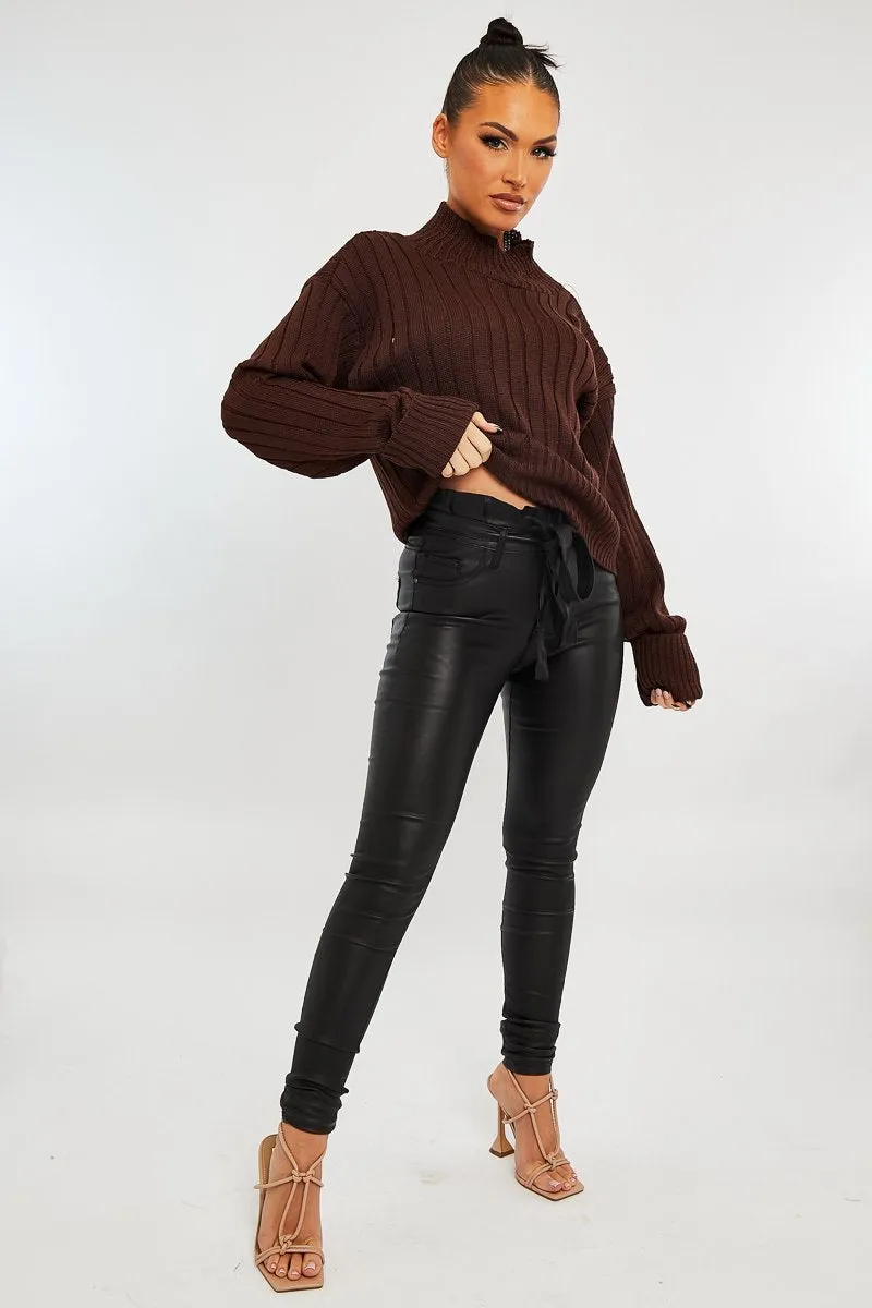 Chocolate Brown Knit High Neck Jumper - Jaelynn