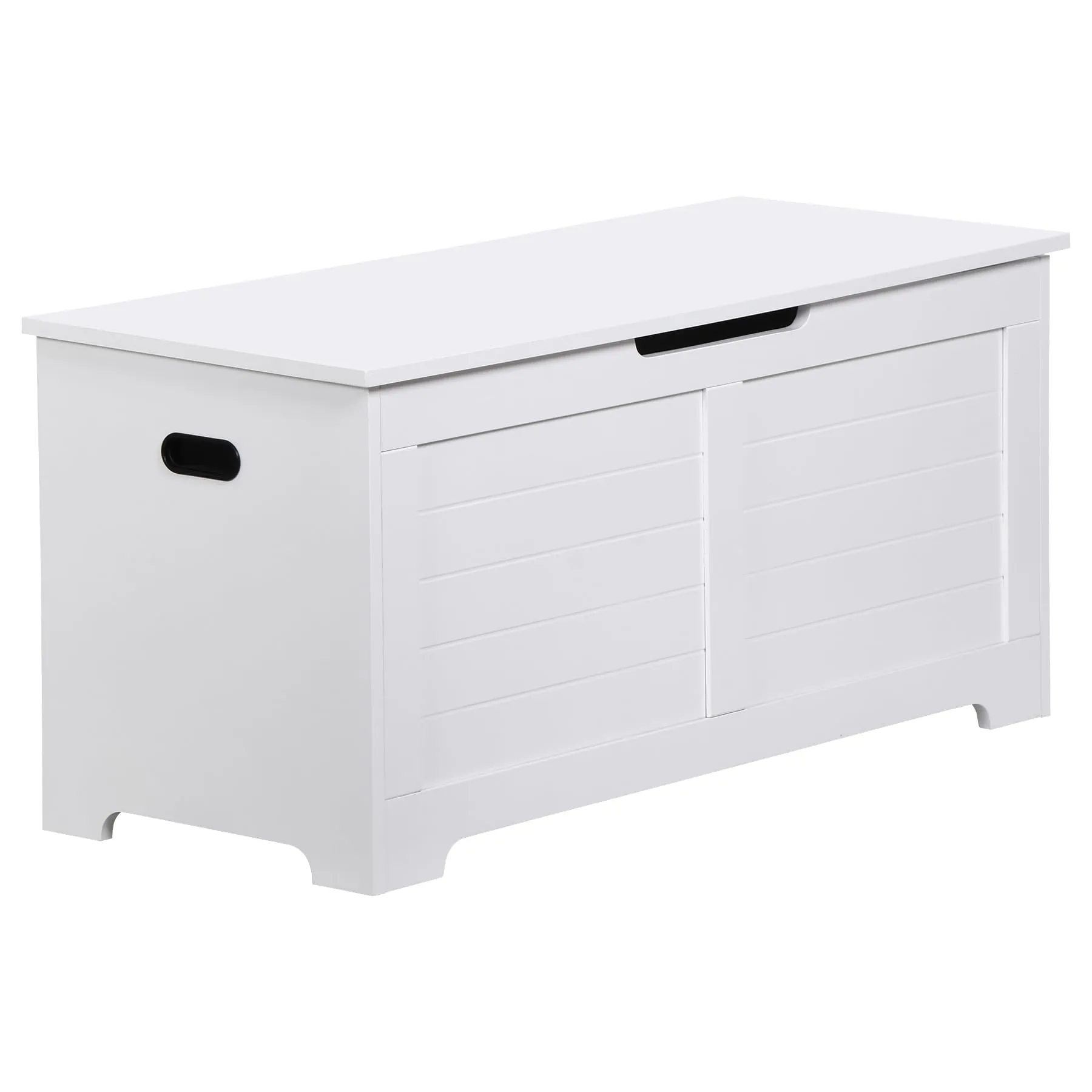 Epetlover Wooden Storage Chest Box with Flip-top Lid & Safety Hinge, 39.4 Inch Living Room Organizer, Bedroom Bench, White