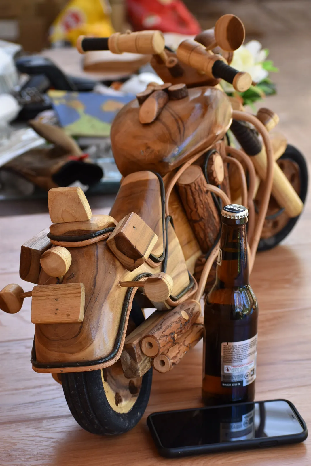 Fathers Day Gift Wood Motor bike model carved large 65cm length-YES sixty five cm !