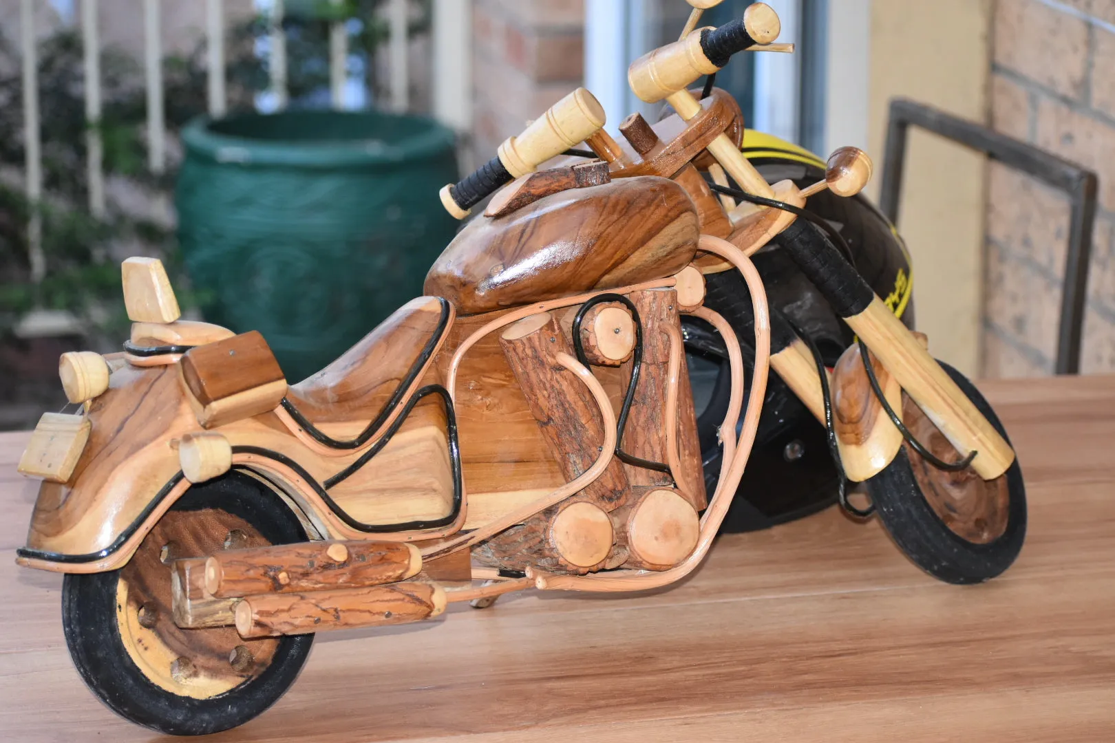 Fathers Day Gift Wood Motor bike model carved large 65cm length-YES sixty five cm !