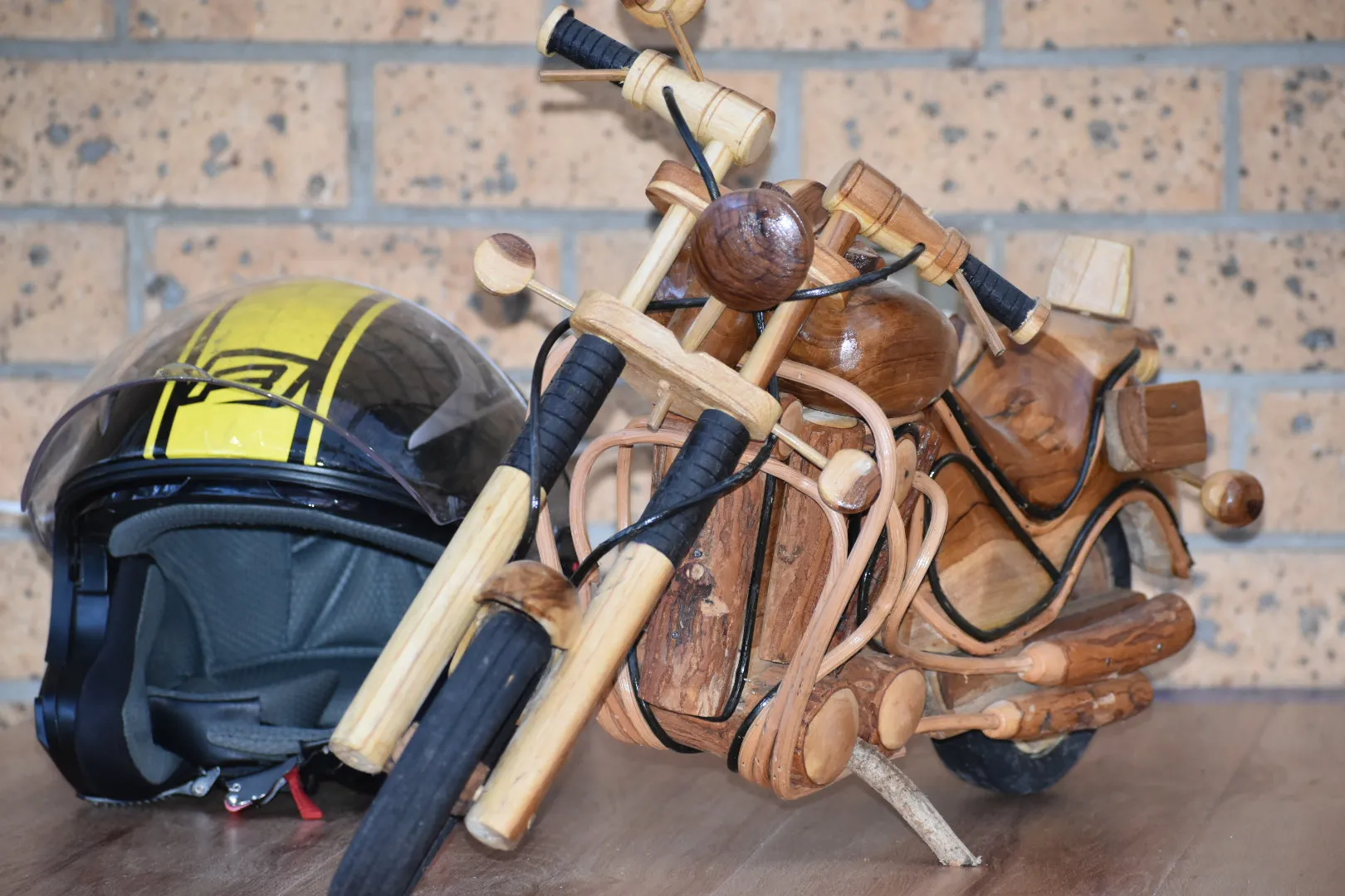 Fathers Day Gift Wood Motor bike model carved large 65cm length-YES sixty five cm !