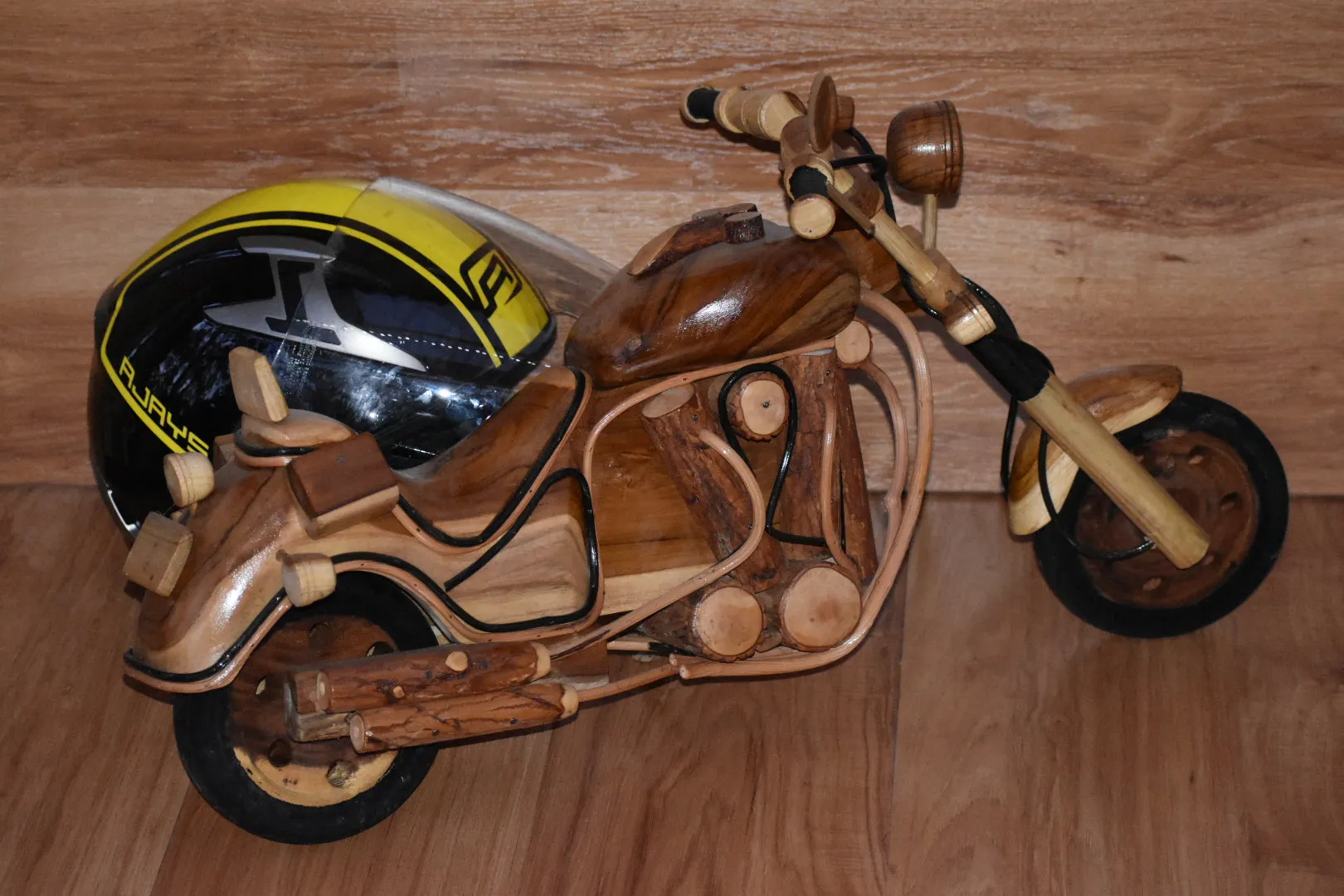 Fathers Day Gift Wood Motor bike model carved large 65cm length-YES sixty five cm !