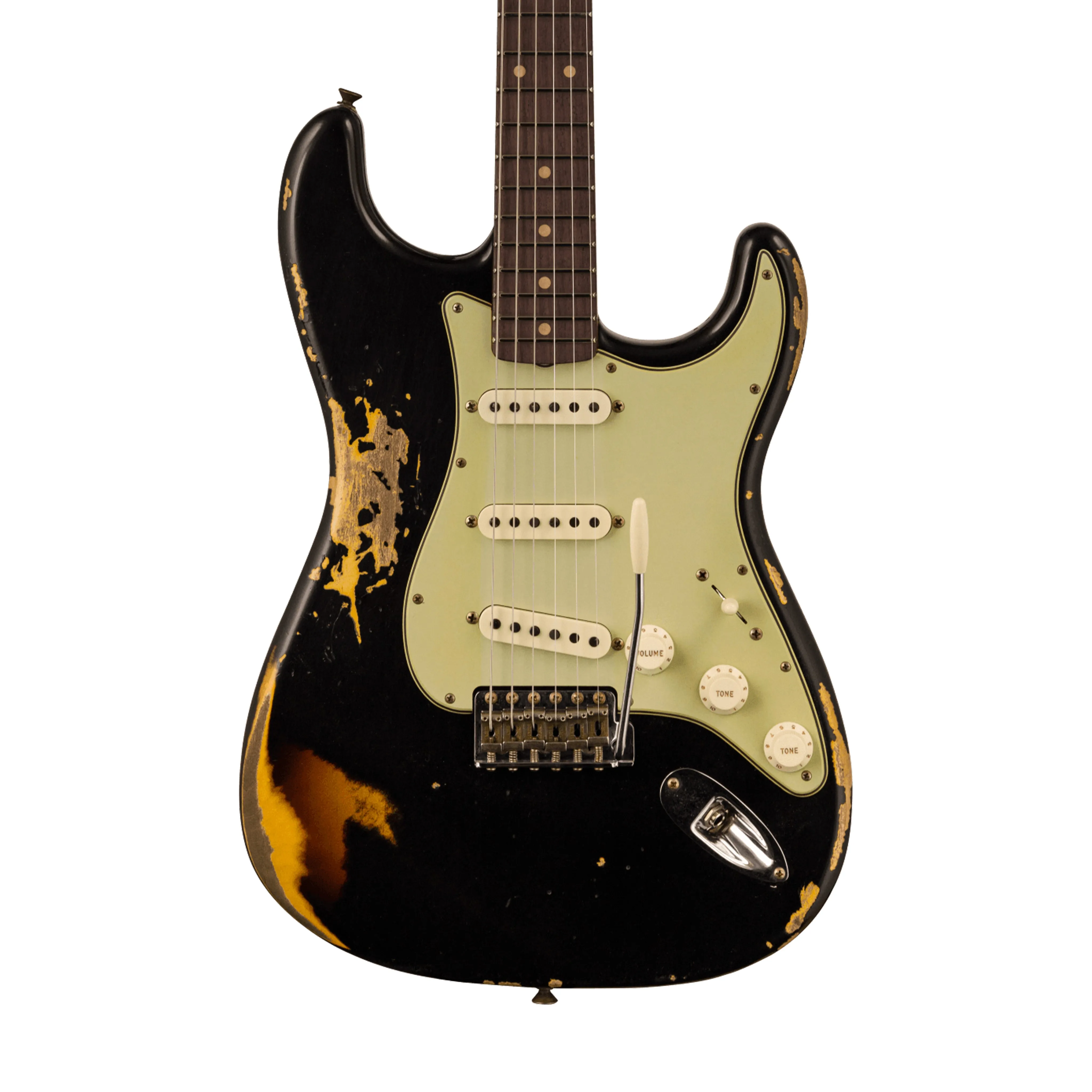 Fender Custom Shop 1960 Stratocaster Heavy Relic Guitar, RW FB, Aged Black over 3-Color Sunburst