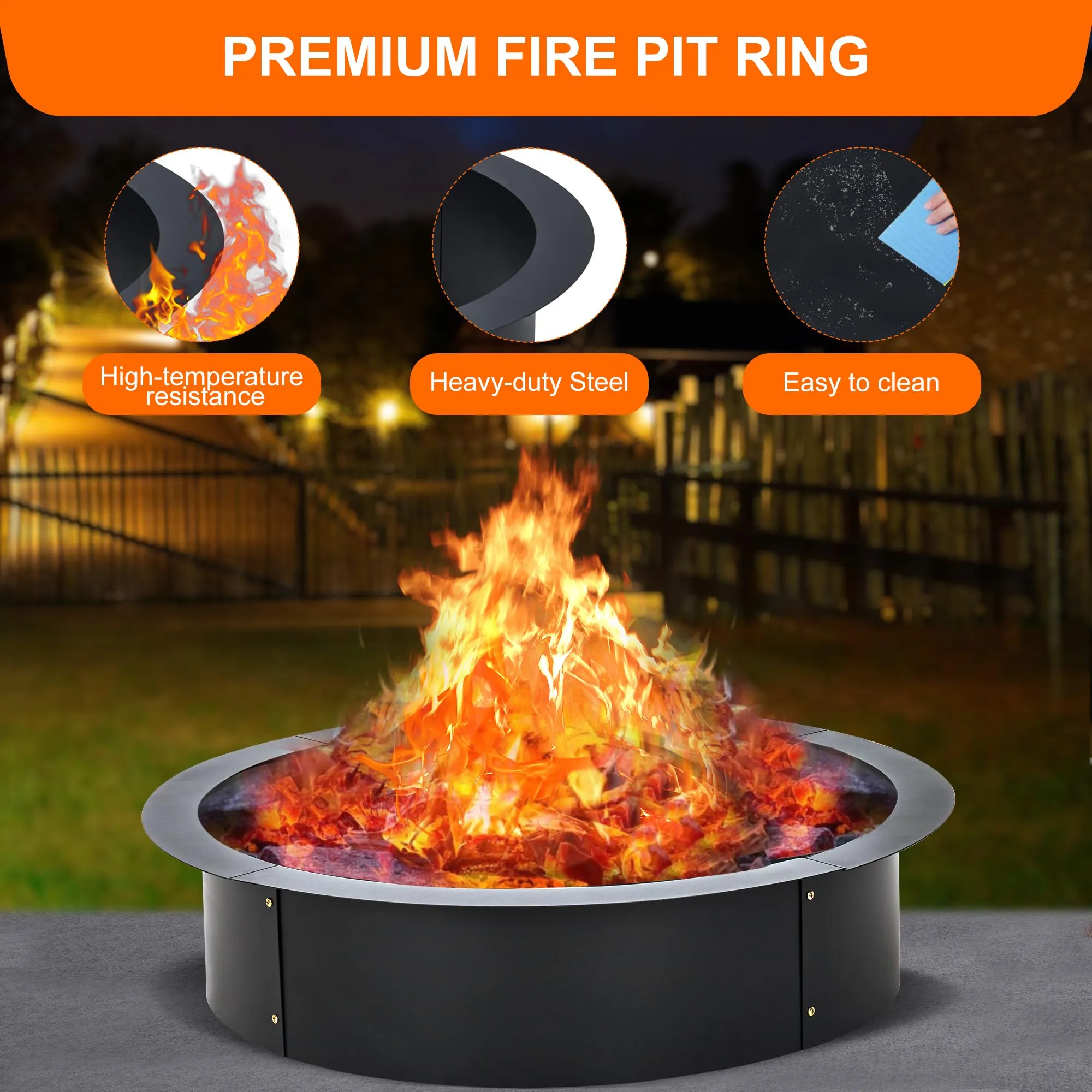 GARVEE 39-Inch Fire Pit Ring, 2.5MM Steel, 45-Inch Outer, Rust-Resistant, DIY Friendly, for Camping, Patio, Garden