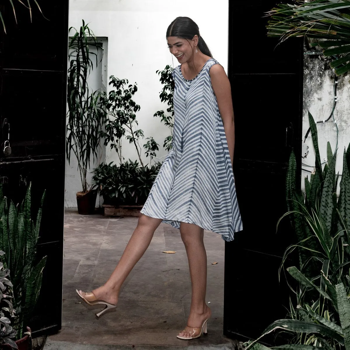 Grey & White Tie Dye Silk Sundress With Long Shrug