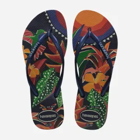 Havaianas Slim Tropical Flip Flops - Navy Blue/Navy