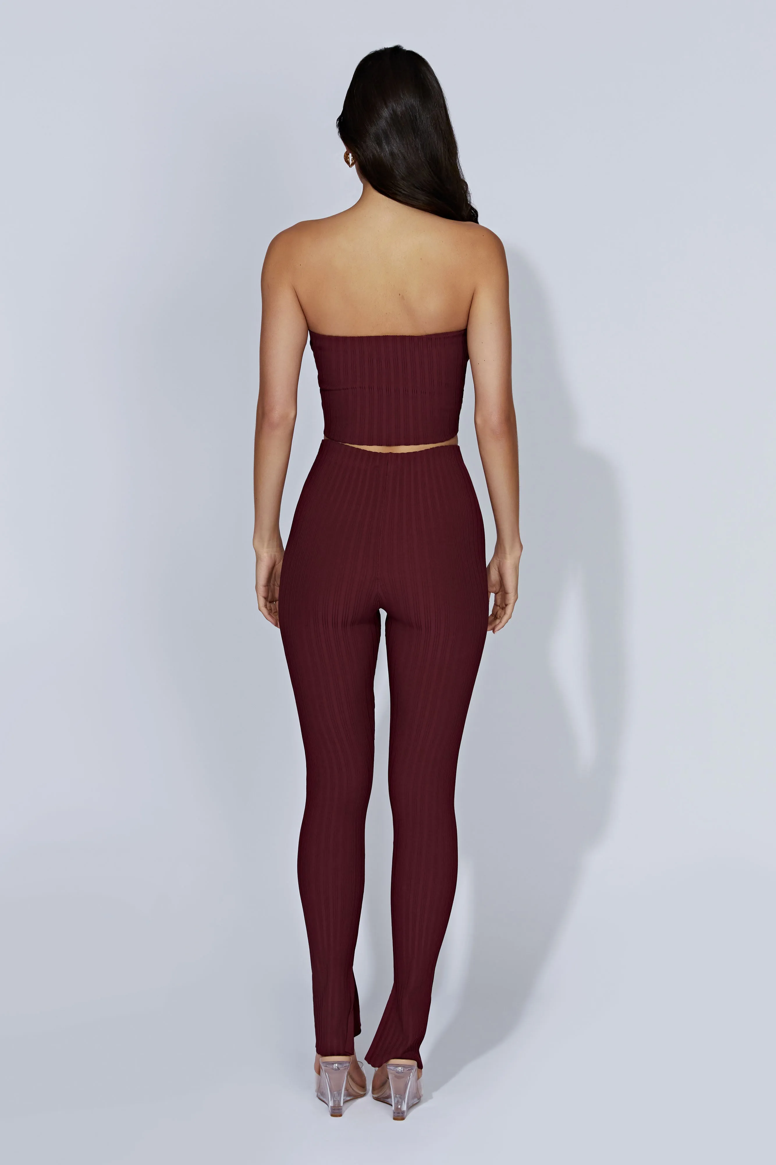 Jordi Side Split Knit Leggings - Cherry Chocolate