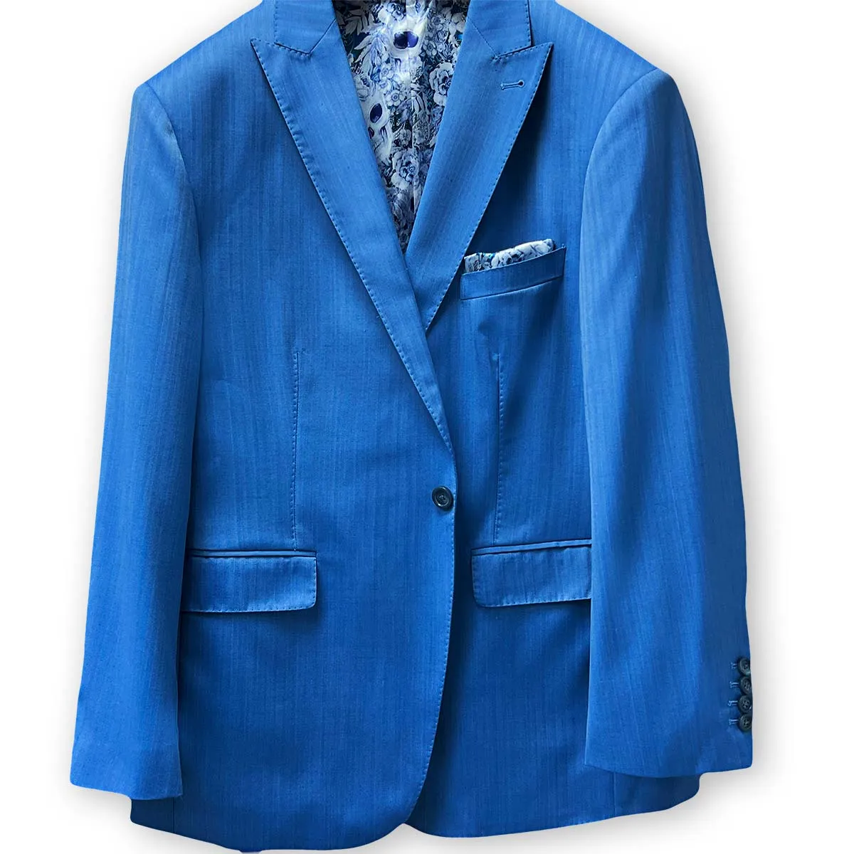 Medium Blue Herringbone Custom Suit