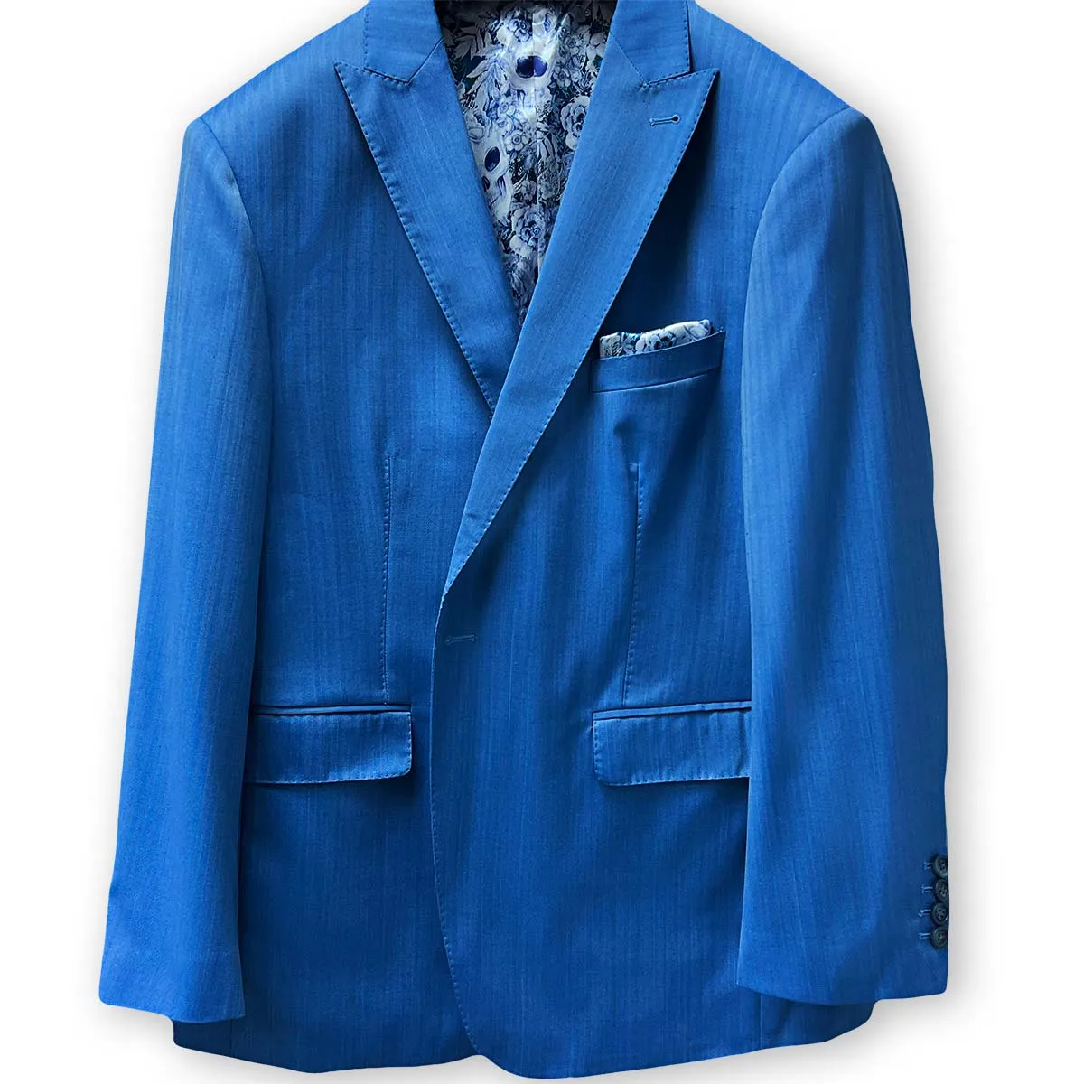 Medium Blue Herringbone Custom Suit