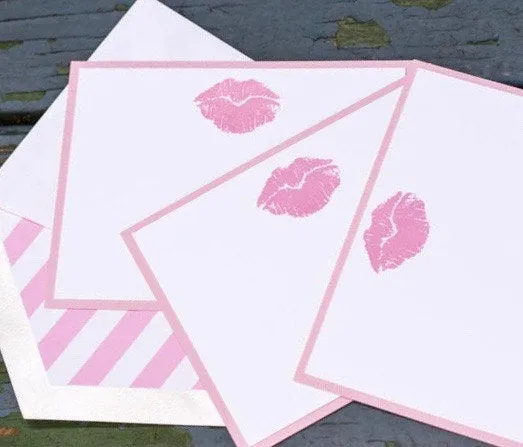 Pink Lip Notecards, Kiss Note Cards, Lips Notecards, Kiss Stationery, Pink Lip Stationery, Personalized Note Cards, Note Cards, Set of 8