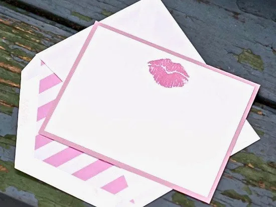 Pink Lip Notecards, Kiss Note Cards, Lips Notecards, Kiss Stationery, Pink Lip Stationery, Personalized Note Cards, Note Cards, Set of 8