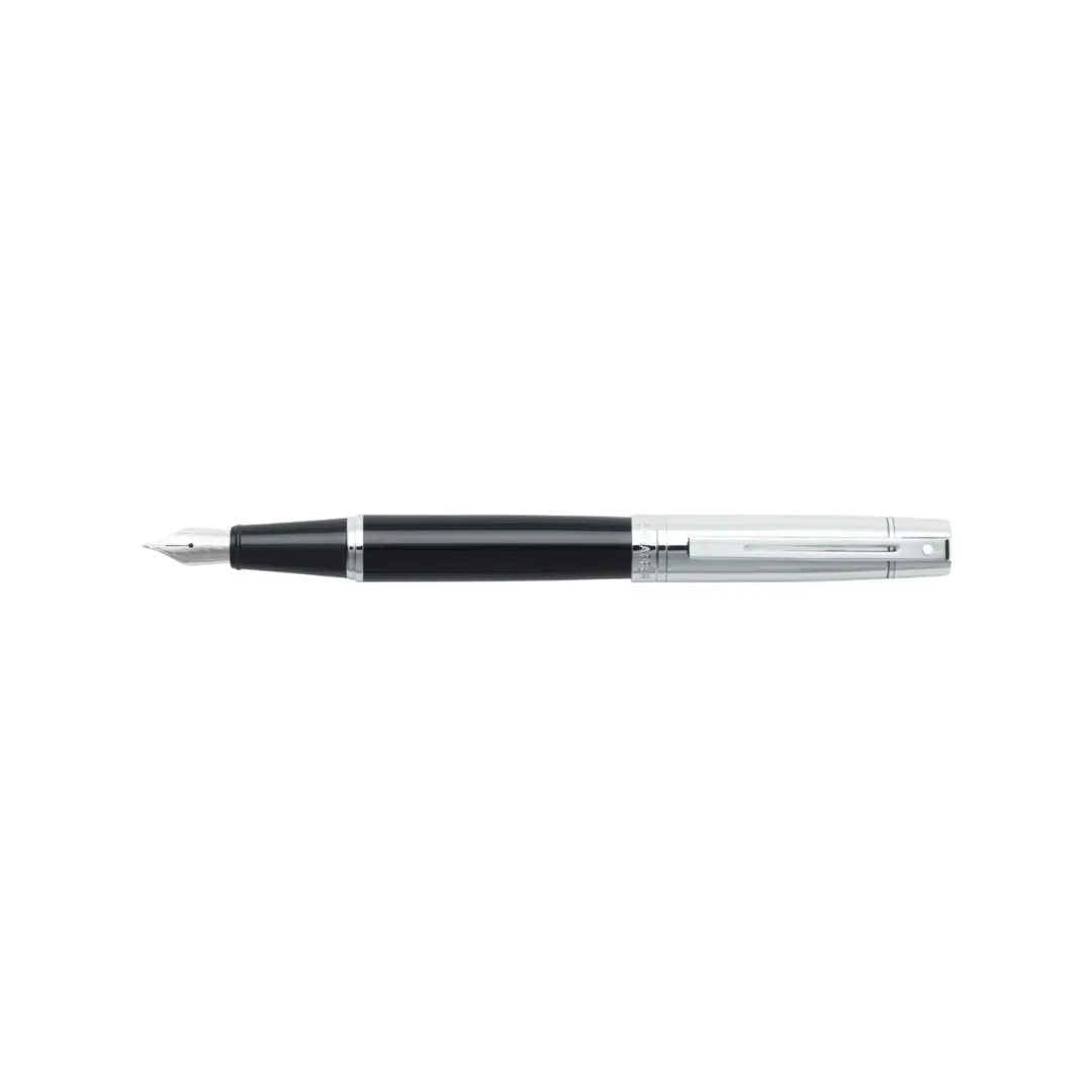 Sheaffer 300 E9314 Fountain Pen - Glossy Black Barrel and Chrome Cap with Chrome Plated Trims