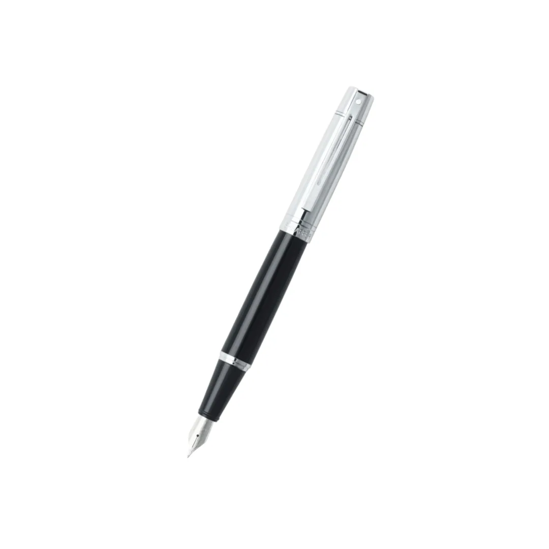 Sheaffer 300 E9314 Fountain Pen - Glossy Black Barrel and Chrome Cap with Chrome Plated Trims