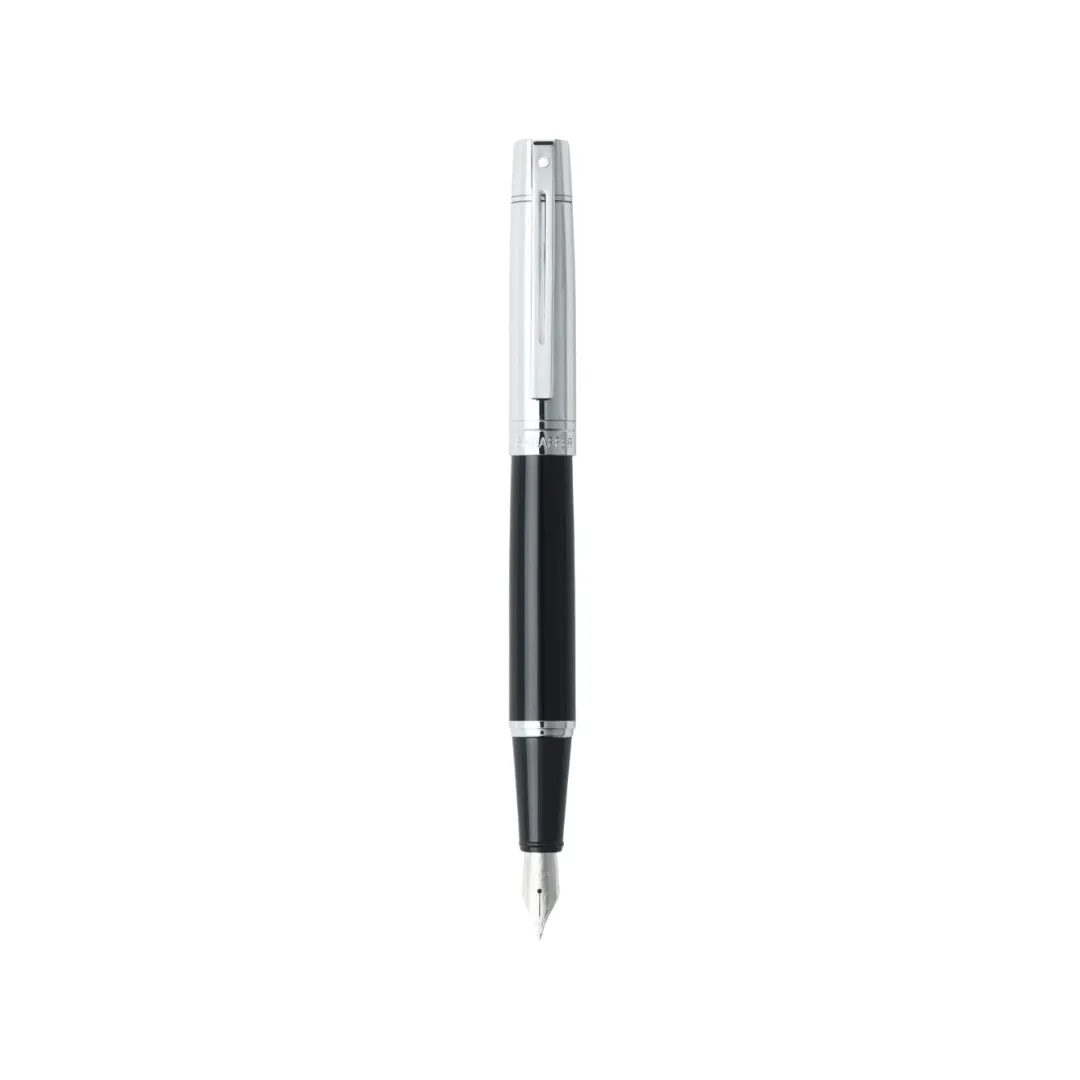 Sheaffer 300 E9314 Fountain Pen - Glossy Black Barrel and Chrome Cap with Chrome Plated Trims