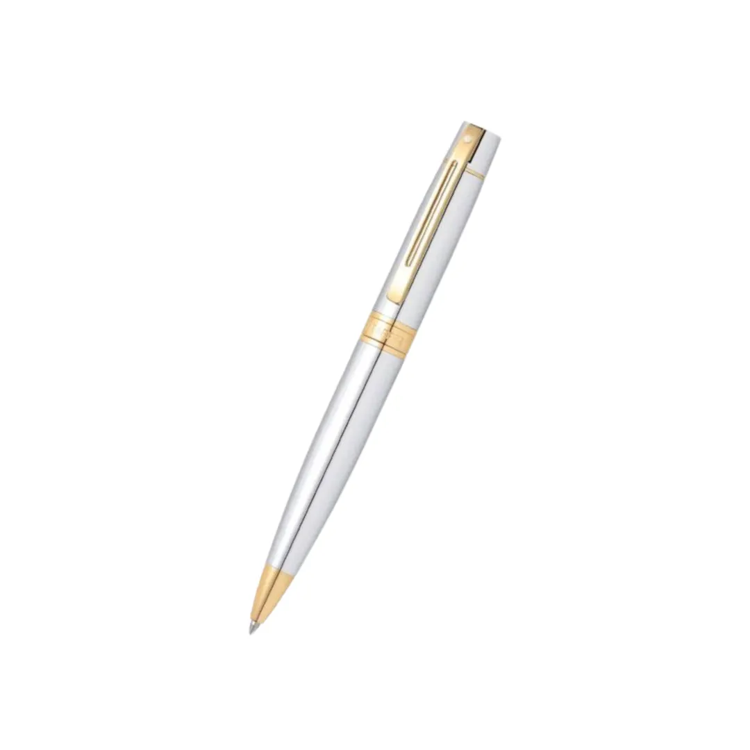 Sheaffer 300 E9342 Ballpoint Pen - Bright Chrome with Gold-tone Trims