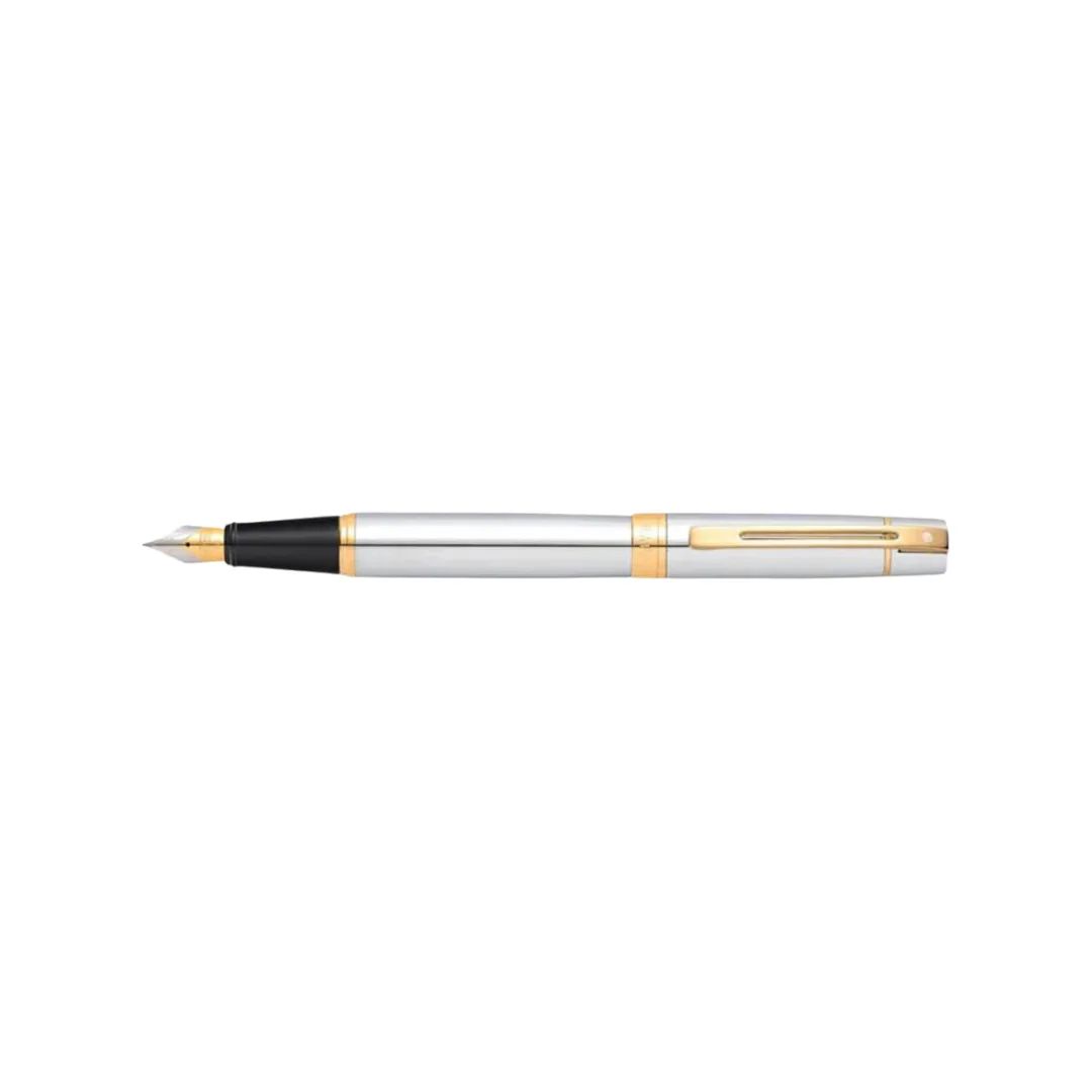 Sheaffer 300 E9342 Fountain Pen - Bright Chrome with Gold-tone Trims