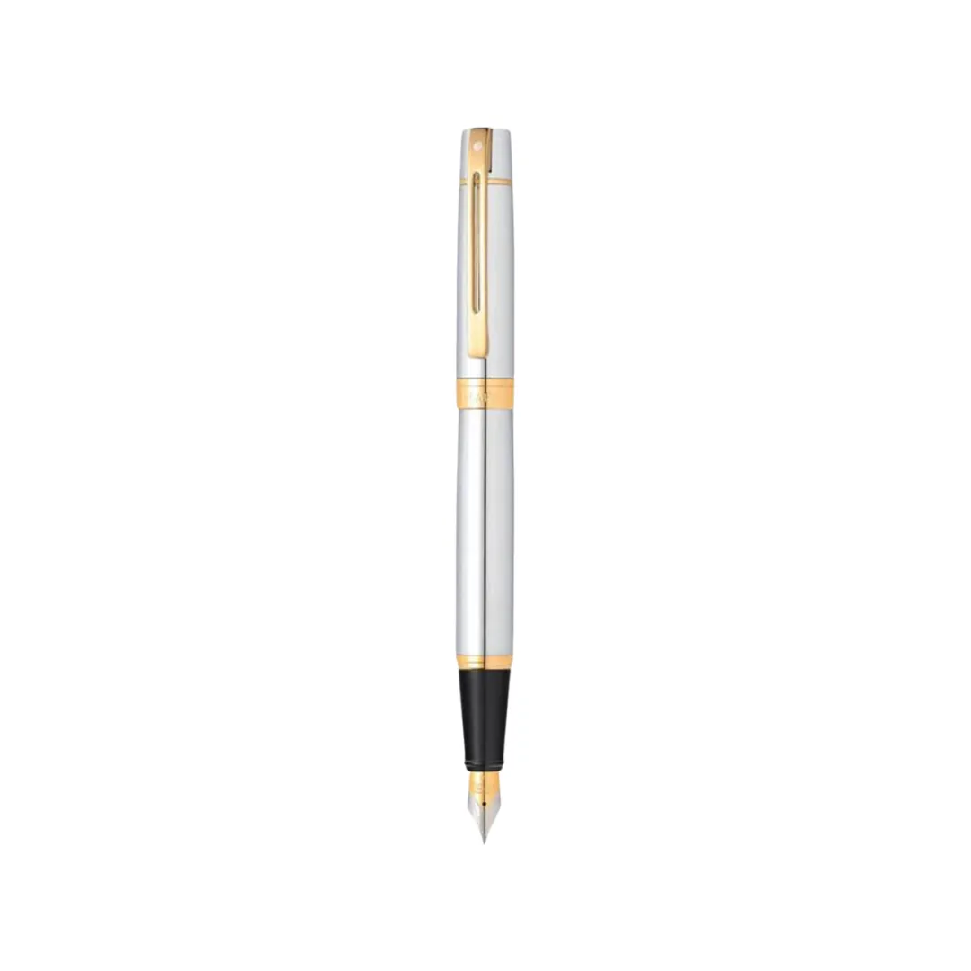 Sheaffer 300 E9342 Fountain Pen - Bright Chrome with Gold-tone Trims