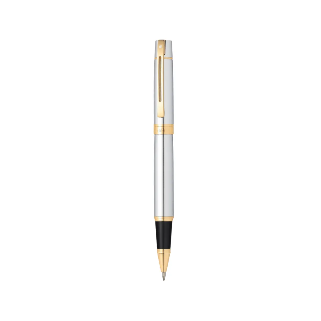 Sheaffer 300 E9342 Rollerball Pen - Bright Chrome with Gold-tone Trims