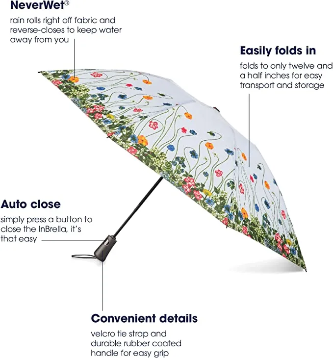 Totes InBrella Reverse Close Folding Umbrella with Auto Open/Close- Inverted Design