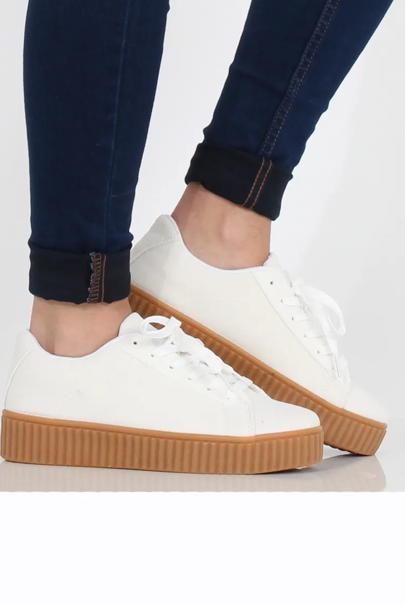 White Suede Gum Sole Creepers - Sandy