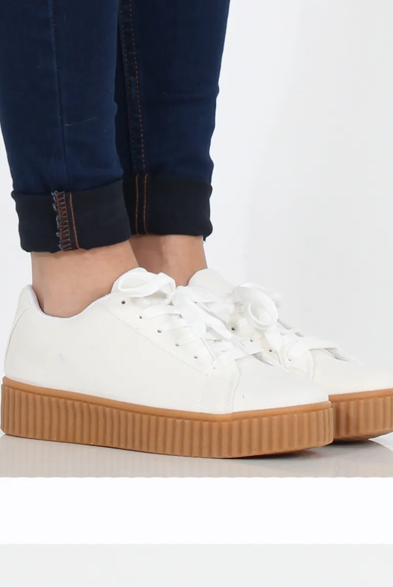 White Suede Gum Sole Creepers - Sandy