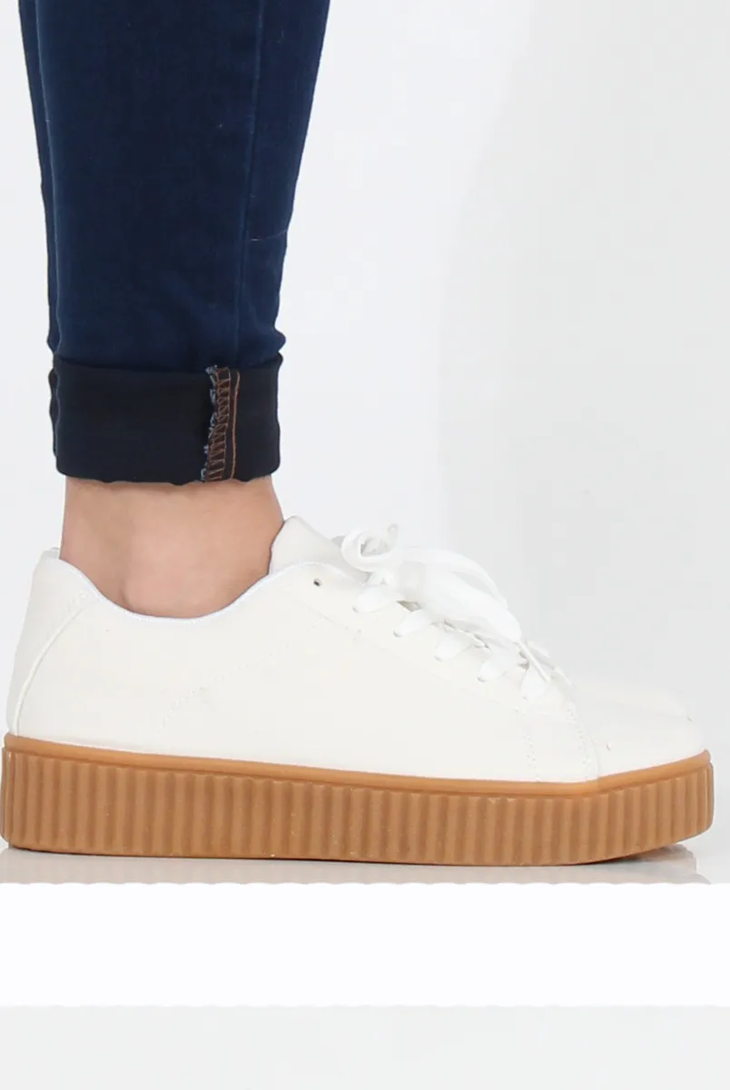 White Suede Gum Sole Creepers - Sandy