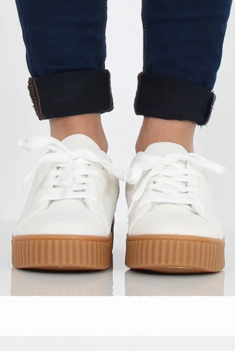 White Suede Gum Sole Creepers - Sandy