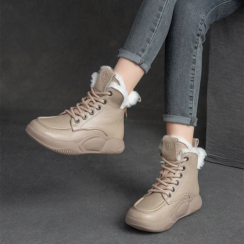 Women Casual Leather Woolen Snow Boots