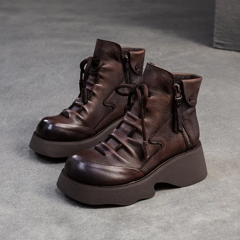 Women Handmade Leather Casual Platform Boots