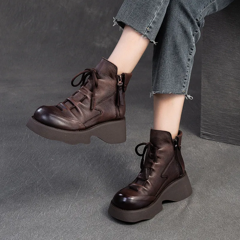 Women Handmade Leather Casual Platform Boots