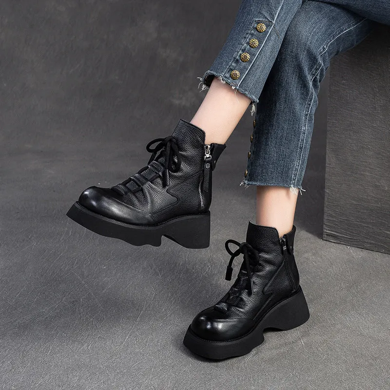 Women Handmade Leather Casual Platform Boots