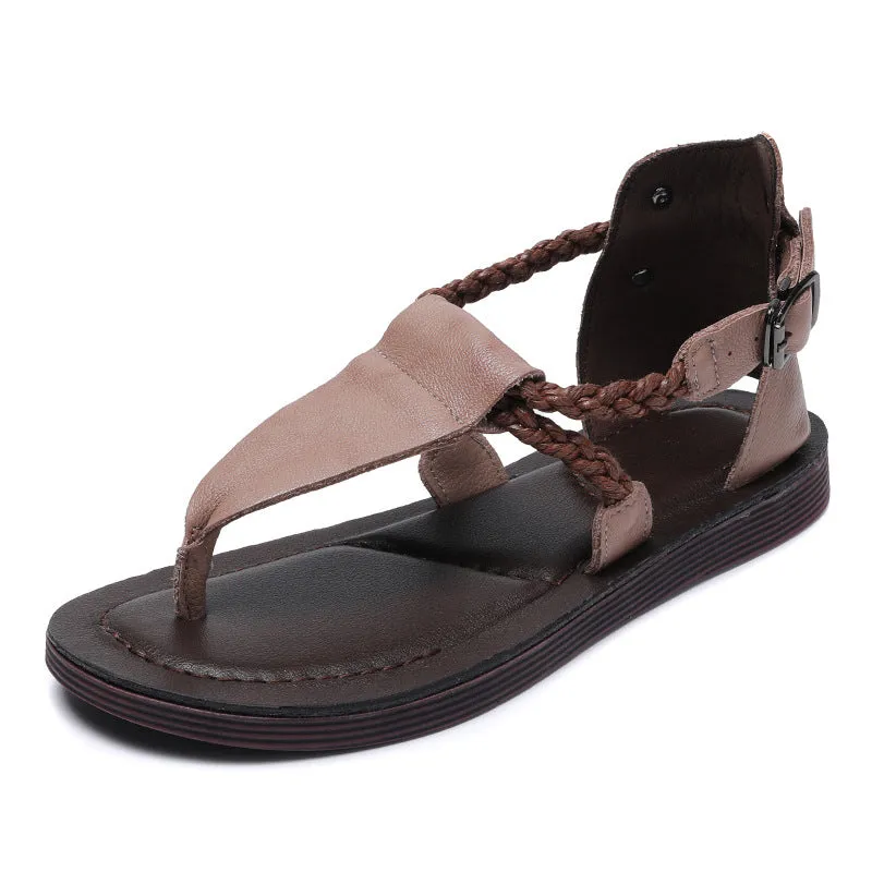 Women Leather Retro Casual Summer Sandals